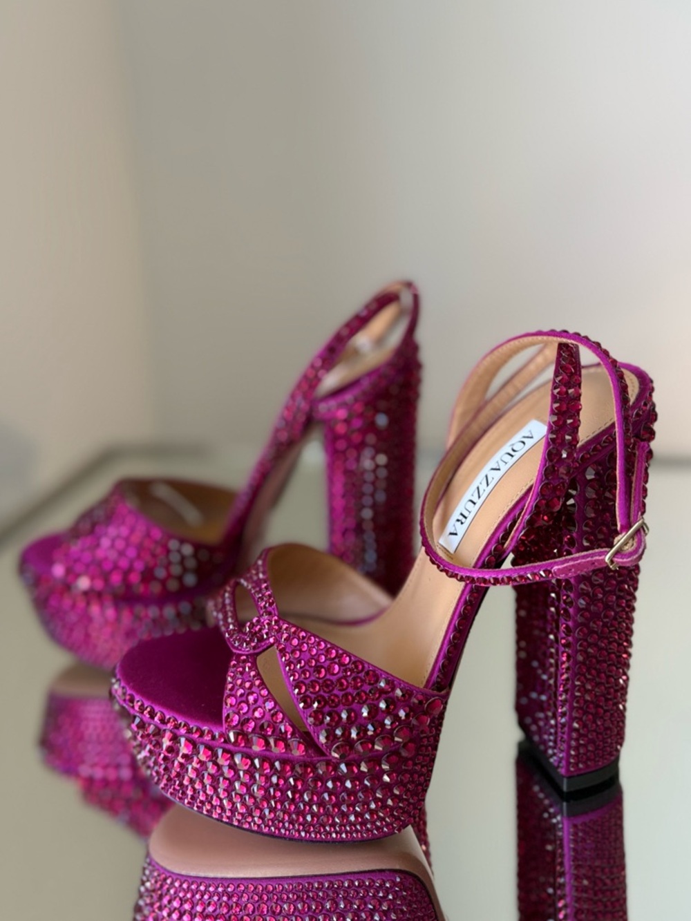 New AQUAZZURA Sinner Embellished Satin Platform Sandals In Pink $2,395 35.5 - Picture 5 of 12